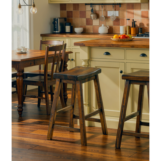 Sunvega Black Finish Bar Height Solid Wood Saddle Seat Stools Set of 2