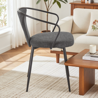 Sunvega Industrial Upholstered Chair with Black Metal and Dark Grey Fabric