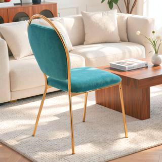 Sunvega Keyhole Design Gold Metal Frame and Green Velvet Upholstery Dining Chair Set