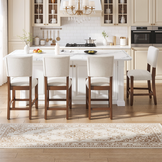 Sunvega 47.5 Inch Faux Marble Top Bar Dining Table with Walnut Legs for Kitchen