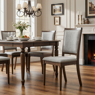 Sunvega Dark Brown Upholstered Dining Side Chair with Padded Seat and Geometric Backrest
