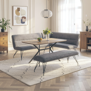 Sunvega Modern Upholstered Dining Bench with Gray Fabric and Hairpin Legs