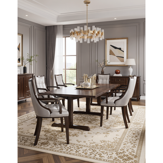 Sunvega Traditional Solid Beech Wood Dining Armchair with Faux Leather and Velvet