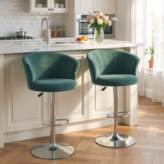 Sunvega Adjustable Swivel Bar Stools Set of 2 with Velvet Upholstered Seat and Footrest