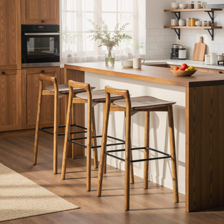 Sunvega 26.5 Inch Modern Minimalist Low Back Wood Counter Stool in Dark Brown Walnut
