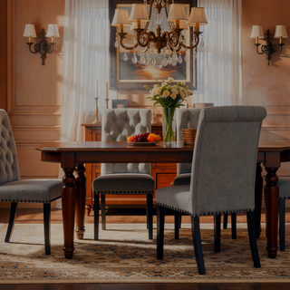 Sunvega Sand and Rustic Espresso Tufted Side Chairs with Rolled Backrest and Padded Seat