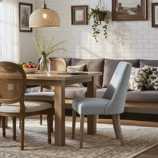 Sunvega Upholstered Dining Chair Set of 2 with High Back and Solid Wood Legs