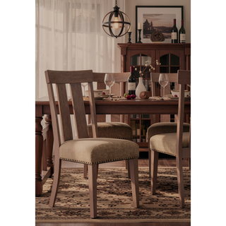 Sunvega Fabric Upholstered Maple Finish Armless Side Chair Set of 2