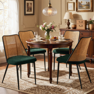 Sunvega Hand-Woven Natural Cane Back Upholstered Rattan Dining Chairs Set of 4