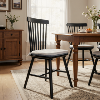 Sunvega Solid Wood Windsor Kitchen Chairs with Cushioned Seats for Modern Dining
