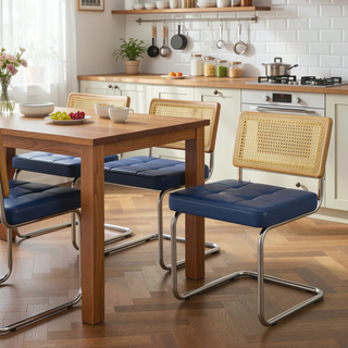 Sunvega Modern Rattan Dining Chairs Set of 2 with Faux Leather Seat and Wood Back