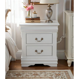 Sunvega Modern White Nightstand with Two Spacious Drawers and Brushed Nickel Handles