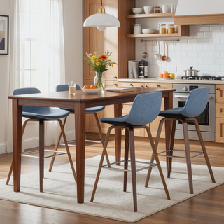 Sunvega Mid Century Modern Bentwood Bar Stools with Chrome Footrest Set of 2