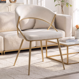 Sunvega Glam Gold Steel Frame and Cream Velvet Upholstery Dining Chair Set of 2