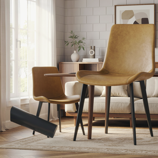 Sunvega Modern Brown PU Leather Dining Chairs with Carbon Steel Legs Set of 4
