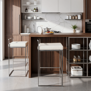 Sunvega Contemporary Stackable Counter Stool with White Faux Leather Seat Set of 3