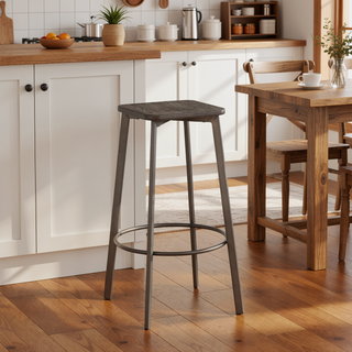 Sunvega Clara Industrial Square Barstool with Antique Metal Base and Distressed Wood Seat