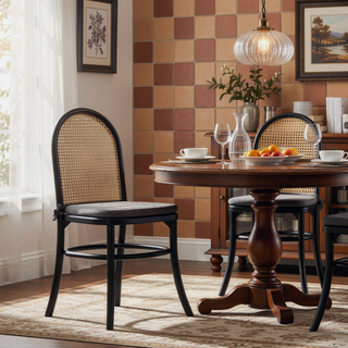 Sunvega Modern Industry Chic Cane Dining Chair Set of 2 with Tall Round Backrest