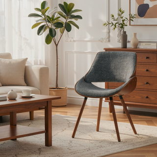 Sunvega Grey Woven Fabric Upholstered Bentwood Dining Chair with Wood Back