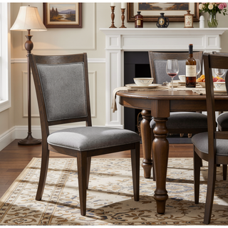 Sunvega Transitional Brown Wood Frame Dining Chairs with Gray Polyester Upholstery Set of 2