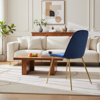 Sunvega Gold Steel and Blue Velvet Pebble Contemporary Upholstered Accent Chairs