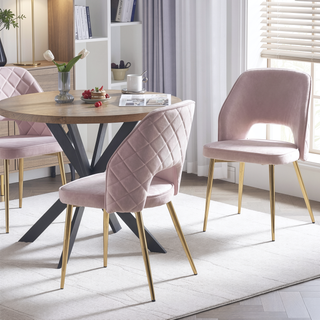 Sunvega Modern Gray Velvet Dining Chairs with Hollow Back and Gold Metal Legs Set of 4