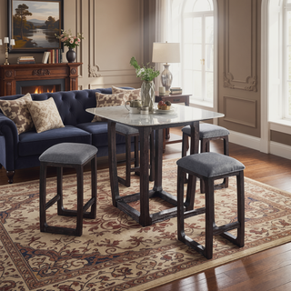 Sunvega Wooden Square Stool with Upholstery and Weathered Espresso Finish
