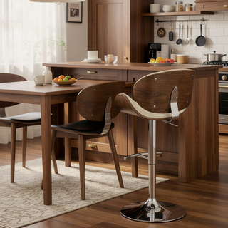 Sunvega Adjustable Bar Stool with Chrome Base and Soft Ecru Leatherette Upholstery