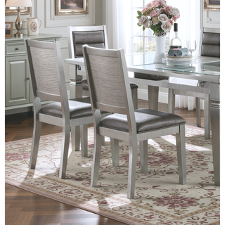 Sunvega Silver Finish Faux Leather Upholstered Dining Chairs with Tufted Back Cushion