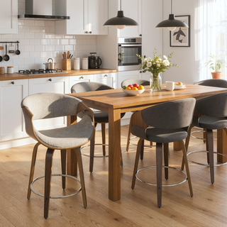 Sunvega Mid-Century Modern Counter Stool Set with Walnut Frame and Grey Fabric