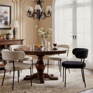 Sunvega Cream Boucle Fabric Upholstered Dining Chair Set with Metal Frame