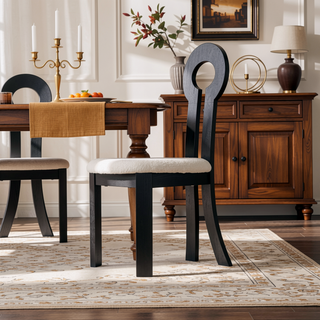 Sunvega Rubber Wood Dining Chair with Plush Cashmere Fabric and Circular Backrest