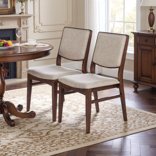 Sunvega Beige Linen Upholstered Dining Chair Set with Padded Seat and Back