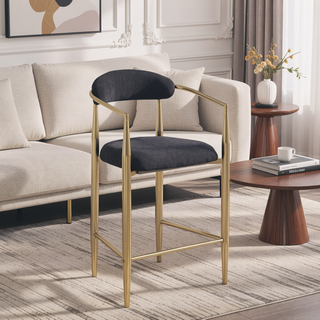 Sunvega Modern Upholstered Bar Stools Set of 2 with Metal Frame and Curved Backrest