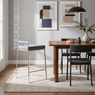 Sunvega Contemporary Stackable Counter Stool with Grey Faux Leather and Brushed Stainless Steel