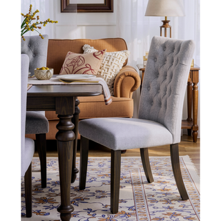 Sunvega Gray Linen and Oak Finish Armless Parson Side Chair Set of 2