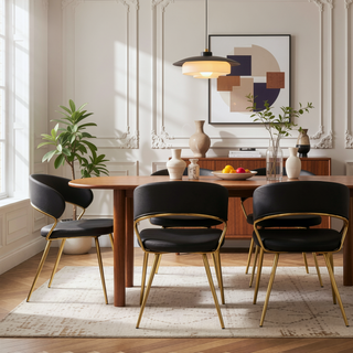 Sunvega Glam Dining Chairs with Gold Metal Frame and Black Faux Leather Upholstery