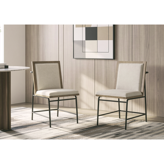 Sunvega Oak Finish Upholstered Dining Chairs with Cream Seat and Black Frame