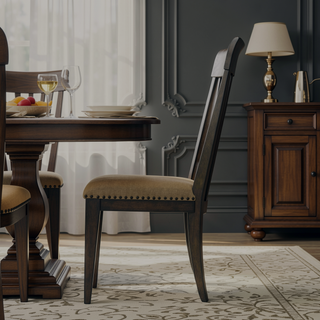 Sunvega Nailhead Trim Upholstered Dining Chairs with Slat-Back Design and Tapered Legs, Set of 2