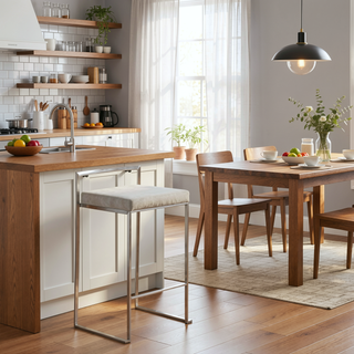 Sunvega Brushed Stainless Steel Stackable Counter Stool Set with Grey Cushion