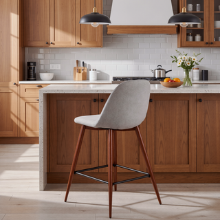 Sunvega Mid-Century Modern Counter Stool with Upholstered Seat and Walnut Legs