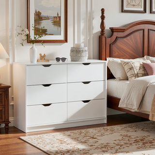 Sunvega White 4 Drawer Dresser with 2 Lower Cabinets for Storage and Organization