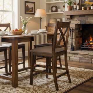 Sunvega Farmhouse Style X-Back Rubberwood Counter Stools Set of 2