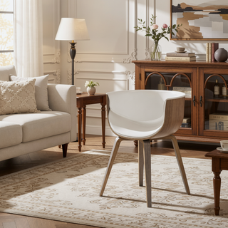 Sunvega Mid-Century Modern Dining Chair in Faux Leather with Tufting and Wood Legs