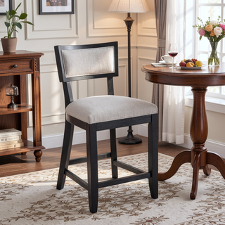 Sunvega Solid Rubber Wood Upholstered Counter Stools Set of 2 with Backrest and Footrest