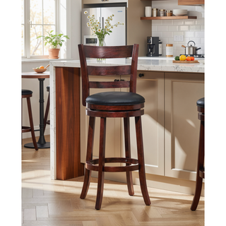 Sunvega Dark Cherry Finish Bar Chair with 360-Degree Swivel and Comfortable Footrest