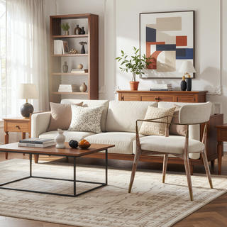 Sunvega Contemporary Whitewashed Wood and Cream Fabric Dining Chairs with Copper Accents