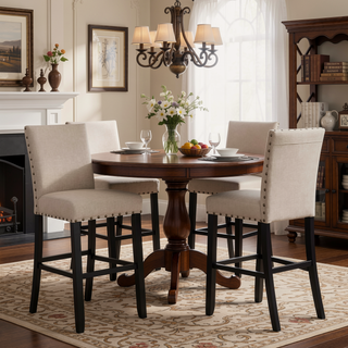 Sunvega Blue Linen and Cotton Fabric Bar Stools with Nailhead Trim Set of 2