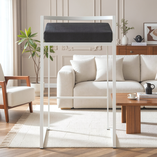 Sunvega Contemporary Stackable Counter Stool with Black Velvet Cushion in White - Set of 2