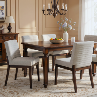 Sunvega Gray Linen Upholstered Side Chair with Padded Seat and Back Set of 2
